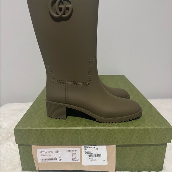 Gucci Women’s Double GG Vint Green Wellington Boots - Size EU35/US5 - Picture 6 of 7